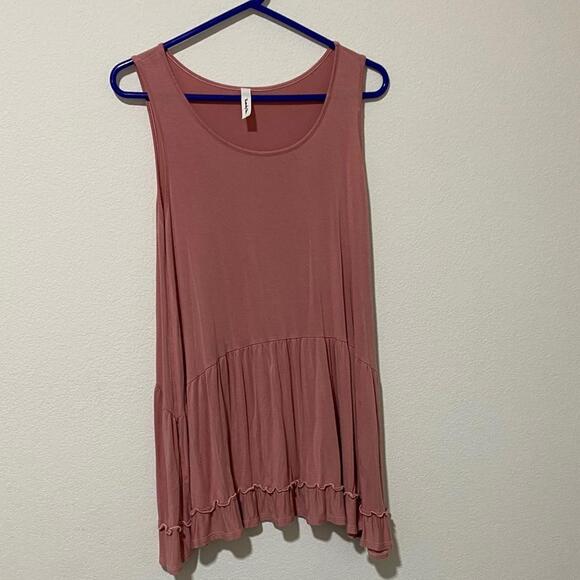 Tops - Sleeveless Ruffled Pink Tank Top Tunic Small